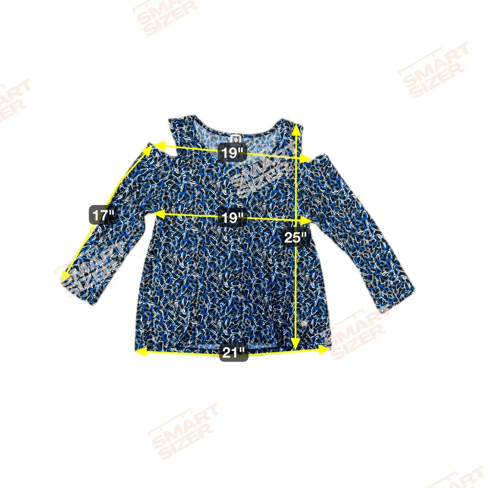 Anne Klein Women's Cold Shoulder Floral Print Top, Navy Blue and White Pattern,